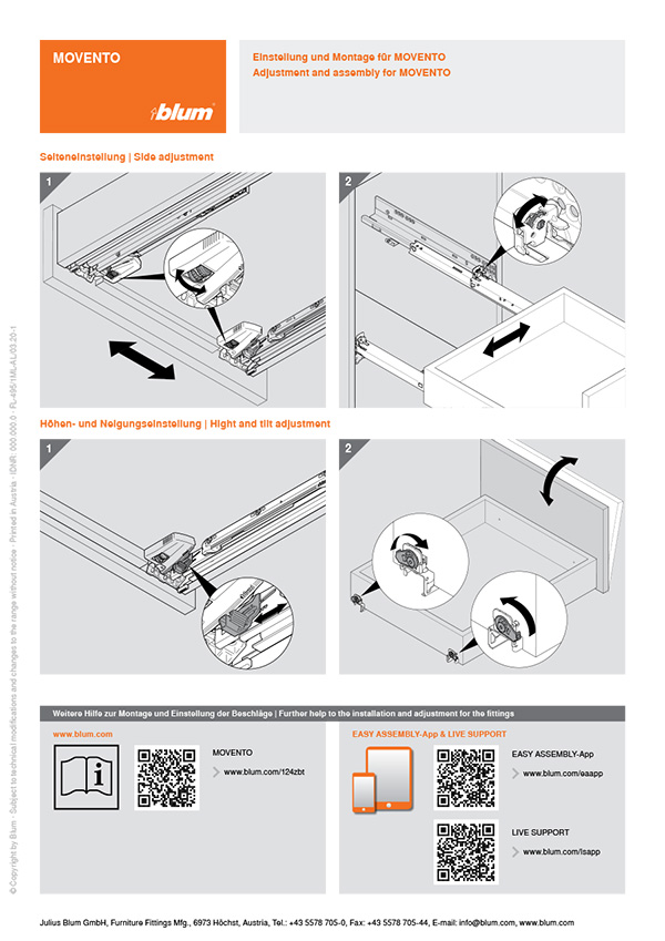 Montageanleitung Blum Movento Schieneneinstellung